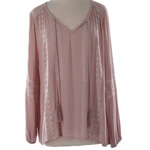 Daisy Fuentes Large Embroidered V Neck Long Sleeve Boho Style